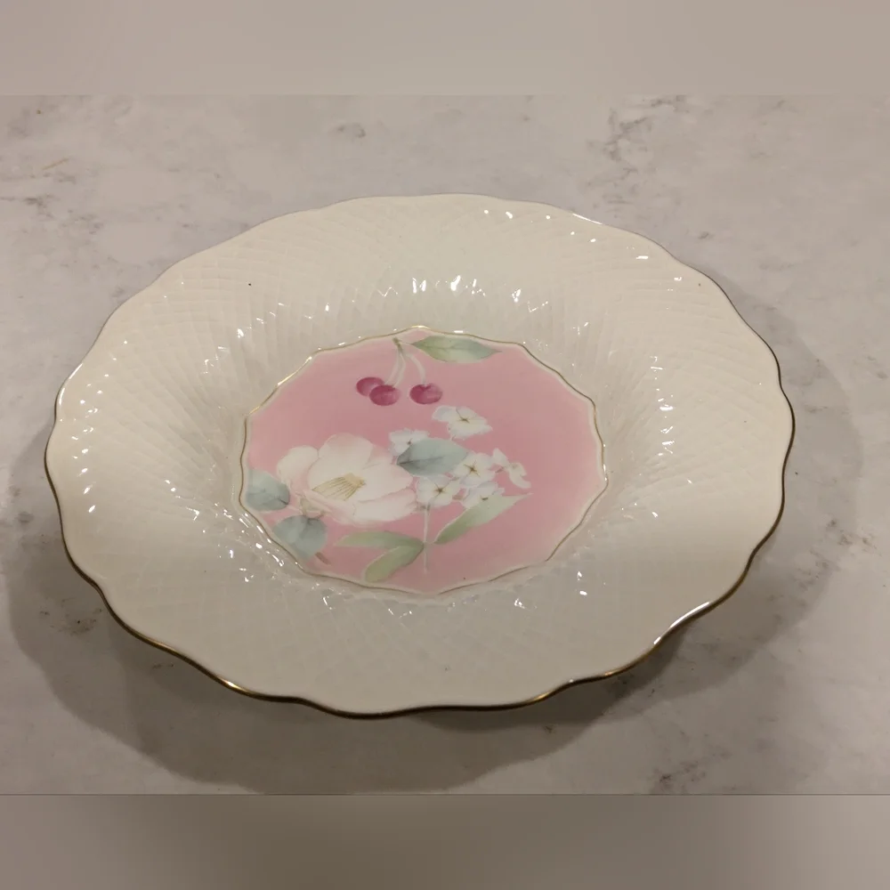 Mikasa Rose Duet Pink Ivory Bone China Dish Narumi Japan Baroque Mesh Set of 2